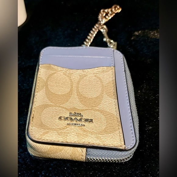 COACH BLUE ZIP CARD CASE IN SIGNATURE CANVAS - Picture 6 of 7